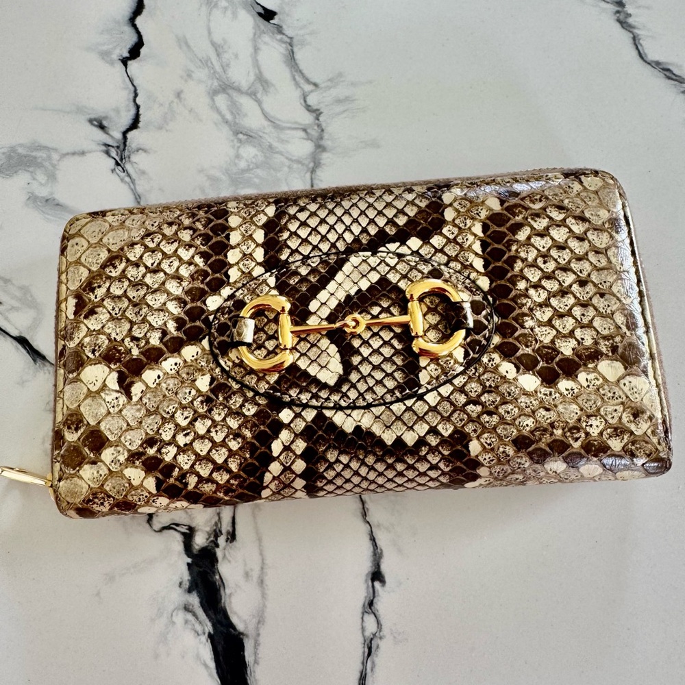 Gucci Brown Snakeskin Wallet with Gold Hardware